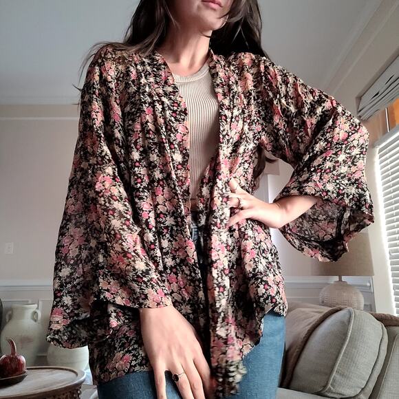 Free people Flowy Floral sheer top Boho Cardigan Kimono - Picture 1 of 6